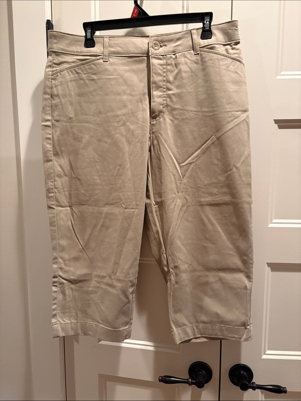 Beige Knee-Length Cotton Blend Pants